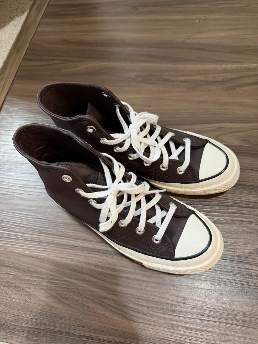 Converse High-Top Sneakers in Dark Brown and White
